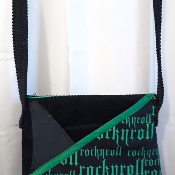 New ROCK N ROLL Crossbody Purse Bag Black Bright Green Punk Rave Grunge Hippie - Picture 10 of 11